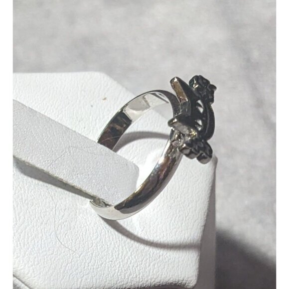 Gothic Spooky Cat Black And Silver Tone Adjustable Ring Size 7 1/2 - Picture 2 of 9